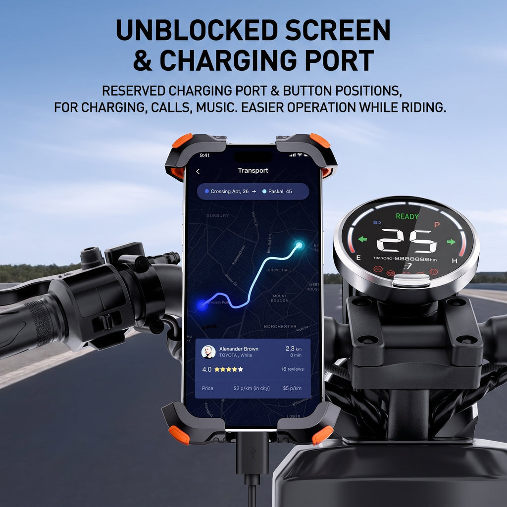 OBTKBKU Motorcycle Phone Mount, 4-Axis Shock Absorption Bike Phone Holder, 360° Rotation, 4.7-7", Orange