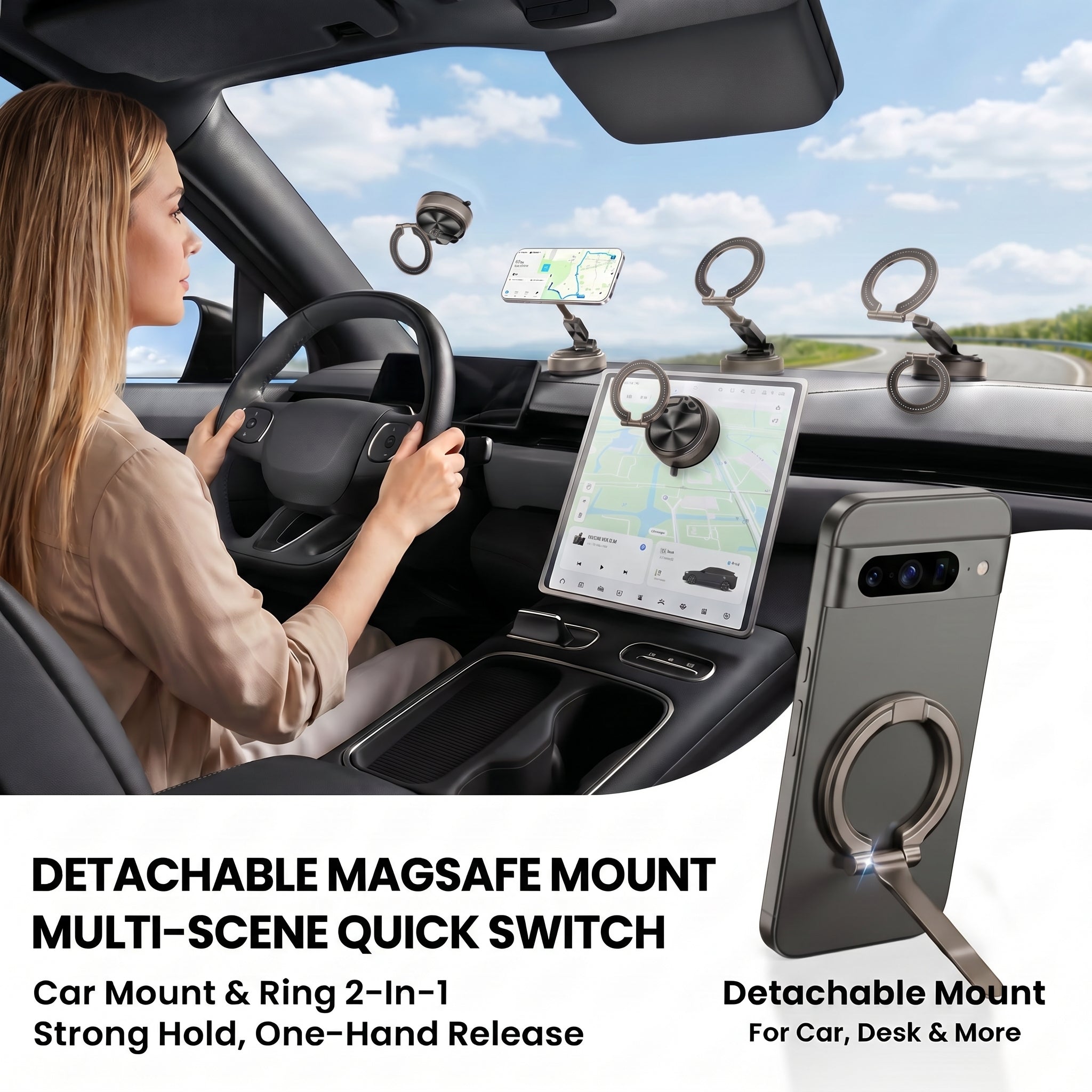 Specam 2-in-1 Magnetic Car Phone Mount & Desk Stand - Black - View 5