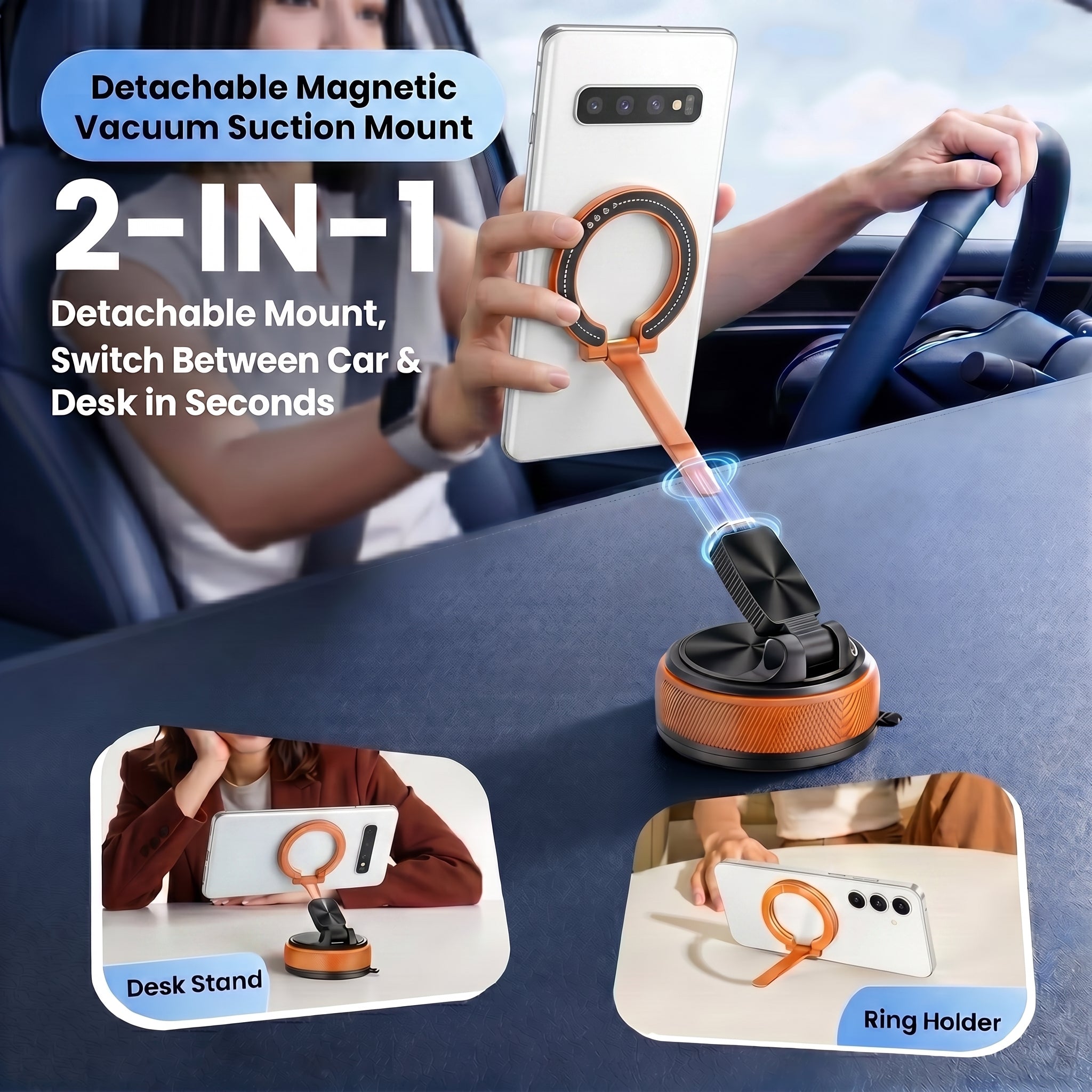 Specam 2-in-1 Magnetic Car Phone Mount & Desk Stand - Orange - View 3