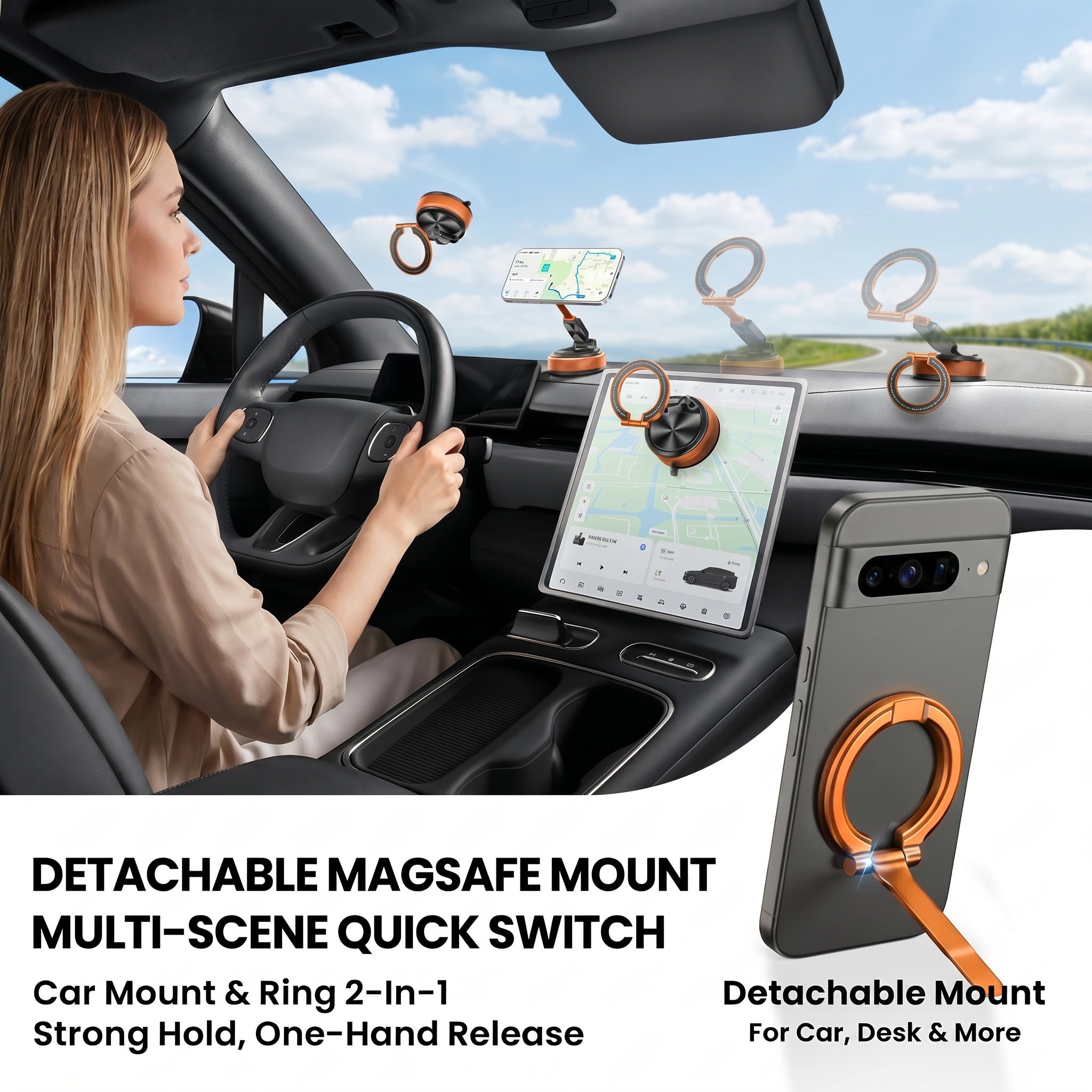 Specam 2-in-1 Magnetic Car Phone Mount & Desk Stand - Orange - View 5