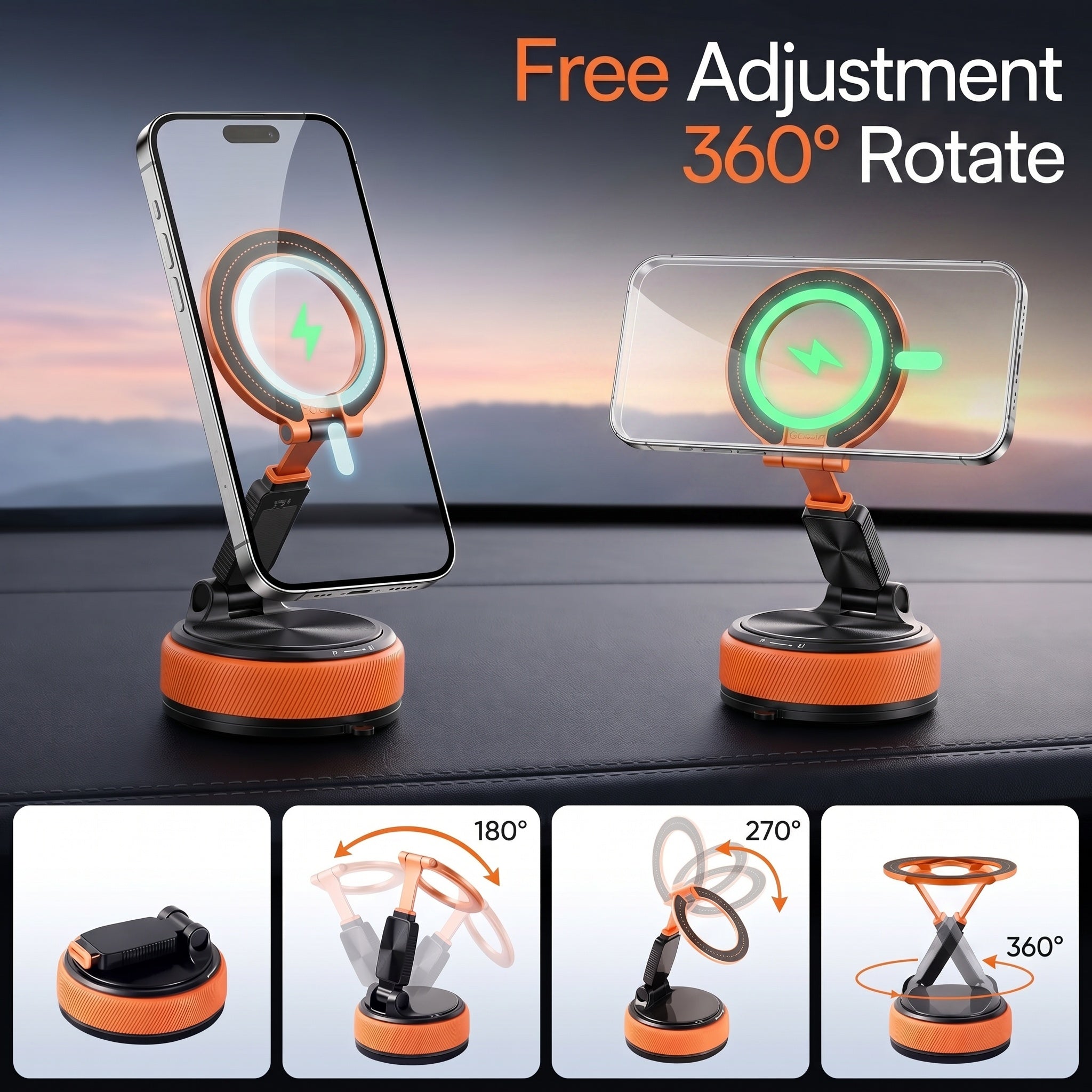 Specam 2-in-1 Magnetic Car Phone Mount & Desk Stand - Orange - View 6