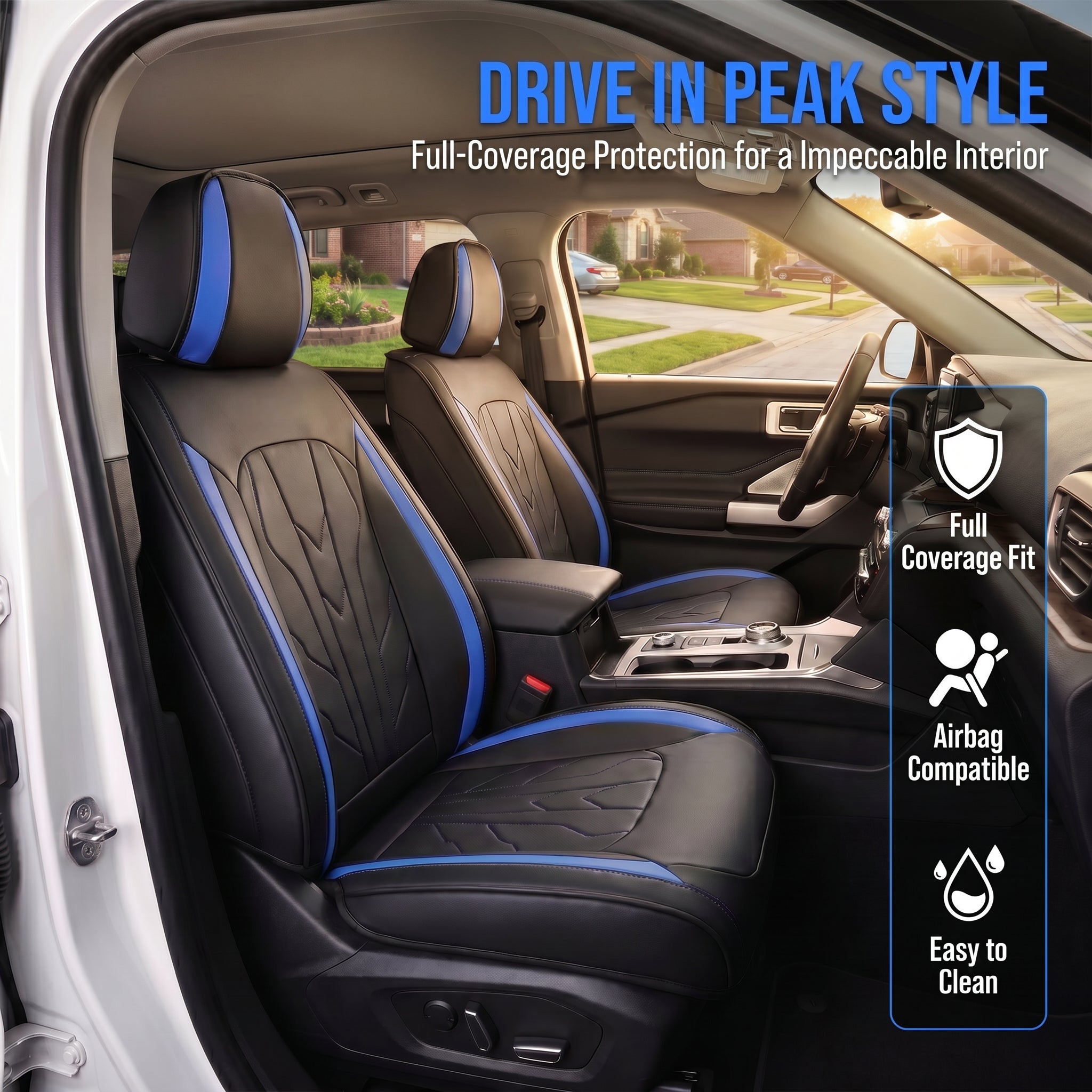 Specam Full Set Car Seat Covers 5-Seat Universal Fit - Blue - View 5