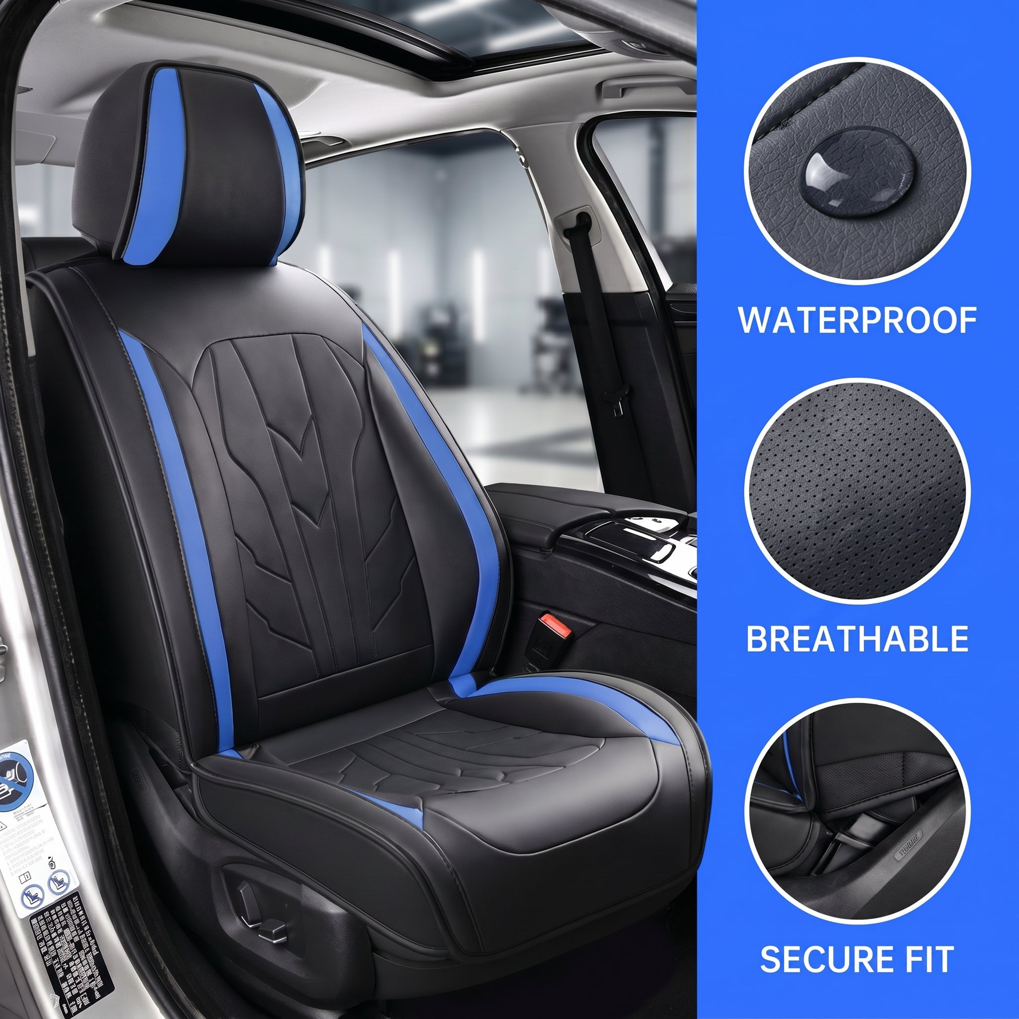 Specam Full Set Car Seat Covers 5-Seat Universal Fit - Blue - View 6